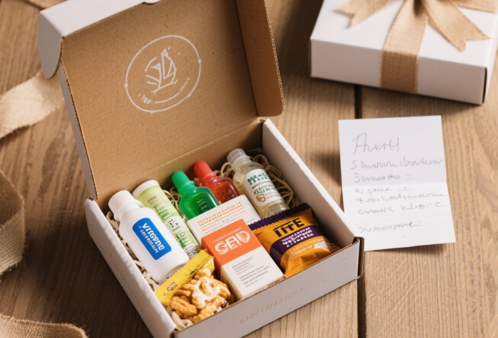 Open gift box with curated items supporting [Specific Challenge - e.g., exam prep, marathon training]