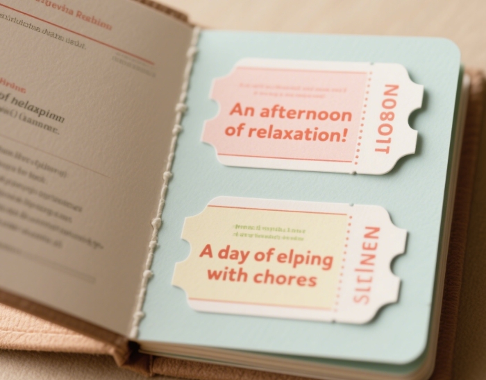 Open personalized voucher book showing specific promise coupons for emotional supportunderstanding