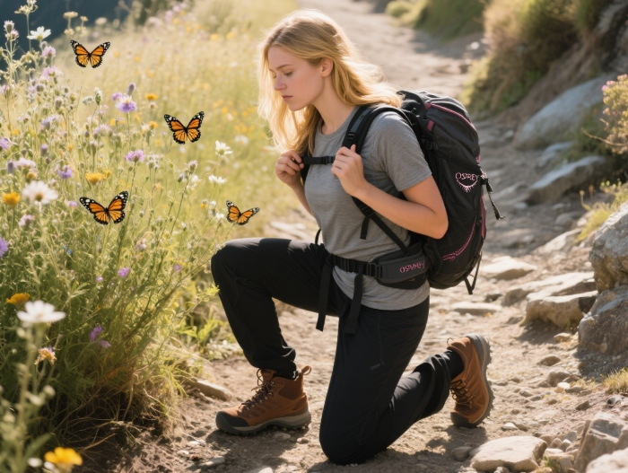 Osprey backpack for women hiking steep terrain