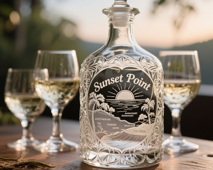 Personalized decanter set etched with custom travel map landmarks romantic couple gift