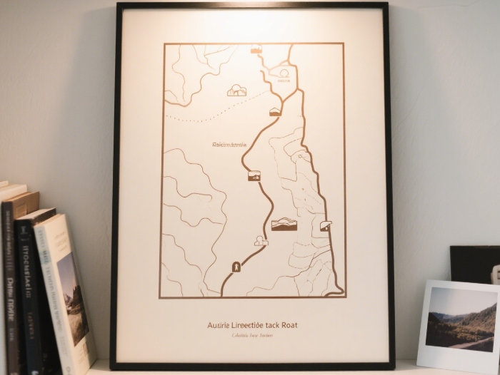 Personalized minimalist art print featuring custom topographic map of her favorite hiking trail