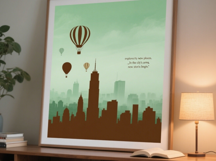 Personalized modern artwork featuring custom city skyline silhouette of her hometown or favorite destination