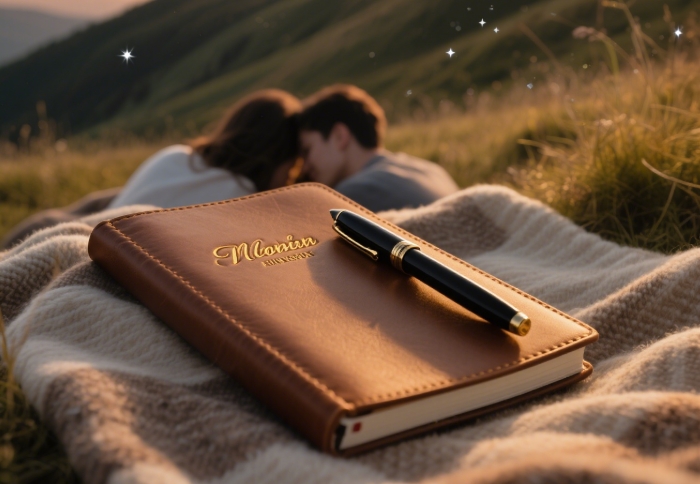 Personalized romantic adventure travel journal and pen gift set for documenting couple memories 2025