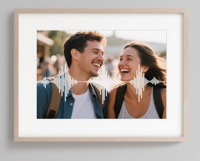 Personalized sound wave art print of couple's laugh from vacation - unique romantic memory gift