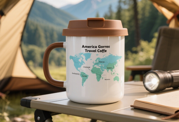 Personalized travel coffee mug with custom world map marked with her visited destinations