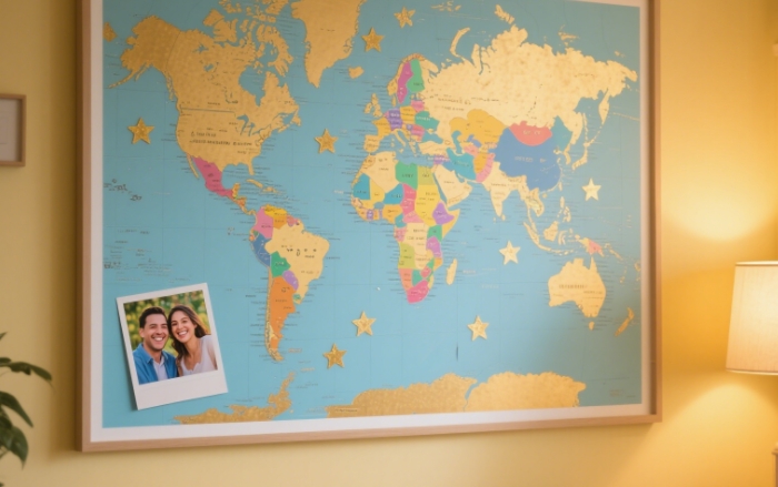 Personalized travel scratch map for couples, interactive anniversary gift under $120
