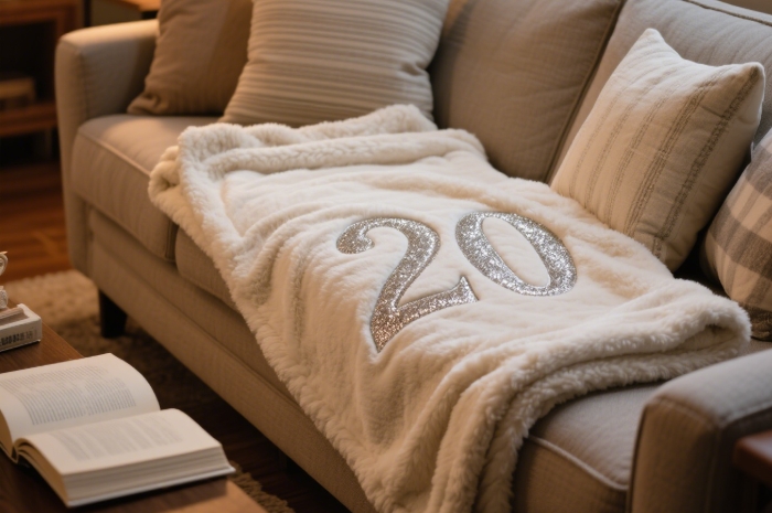Plush monogrammed throw blanket personalized cozy gift for her 20th birthday
