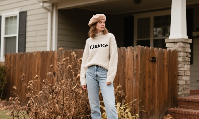 Quince cashmere sweater styled for fall and winter outfits