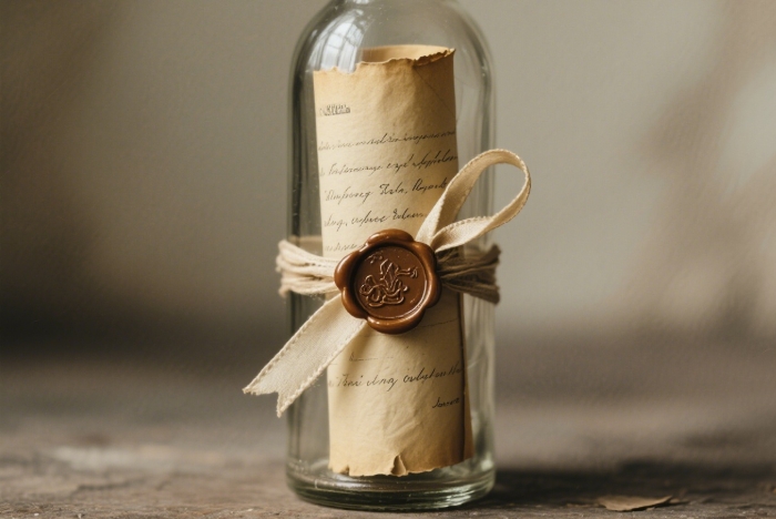 Romantic love letter sealed in a glass bottle with wax, unique and nostalgic long-distance anniversary gift for her