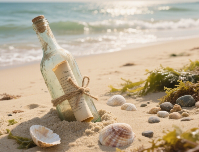Romantic message in a bottle set - symbolic summer love token