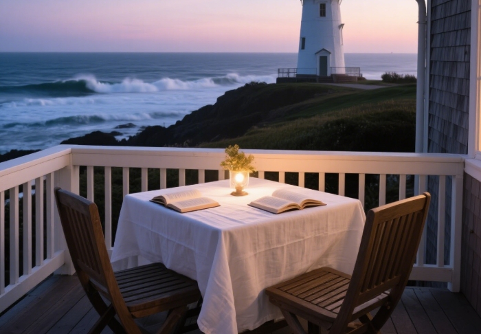 Romantic private lighthouse cottage dinner for two on Maine coast - unique coastal getaway gift idea