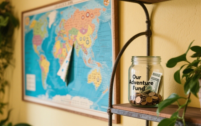Scratch-off adventure map and savings jar gift for couples planning future travels together 2025
