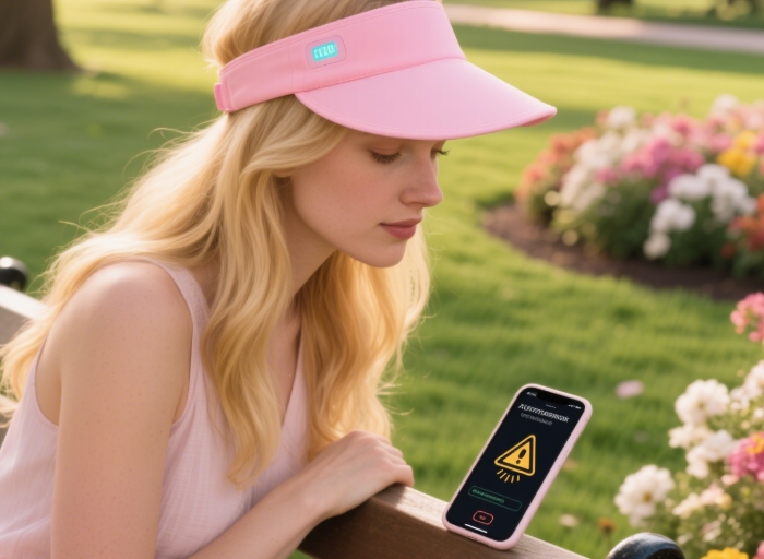 Smart UV-tracking sun hat for women, 2025 summer tech gift for girlfriend.