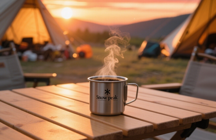 Snow Peak titanium travel mug for summer camping trips