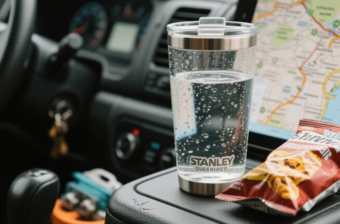 Stanley Quencher Tumbler with travel essentials for on-the-go hydration