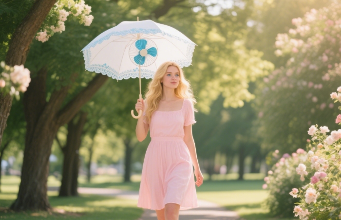 Sun umbrella with cooling fan for shaded summer walks