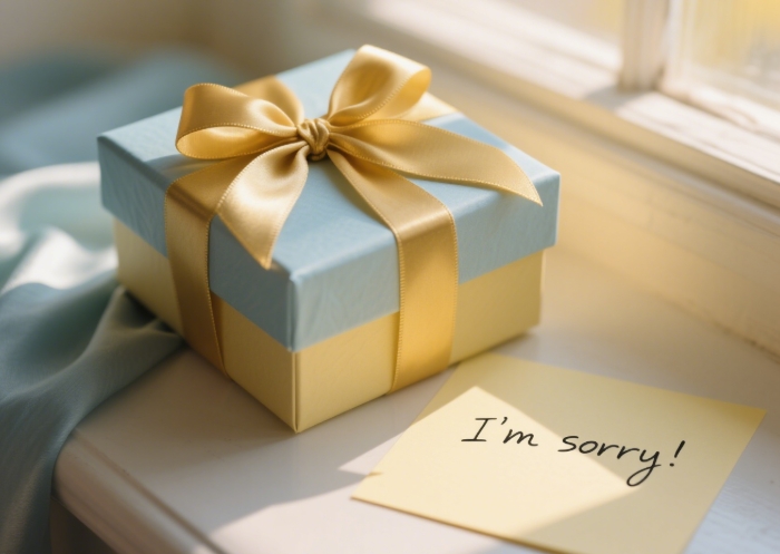 Thoughtful apology gift box with heartfelt note for sentimental gesture.