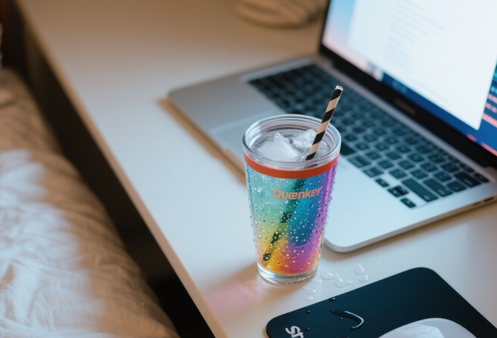 Trendy Stanley Quencher tumbler with ice water for summer hydration