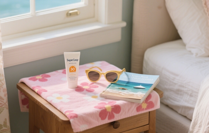 Trendy sunscreen with SPF 40 and hydrating glow for summer skincare