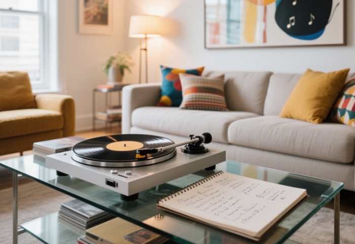 Vintage record player with personalized couple's soundtrack
