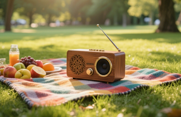 Vintage-style Bluetooth boombox for outdoor music lovers
