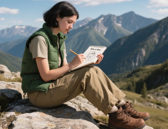 Waterproof hiking journal with pen on rock