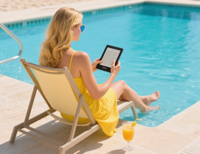 Woman enjoying a Kindle Paperwhite, the best e-reader for book lovers.
