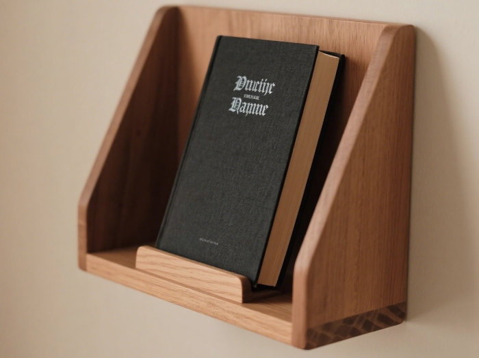 Wooden book stand for hands-free reading, elegant gift for book lovers.