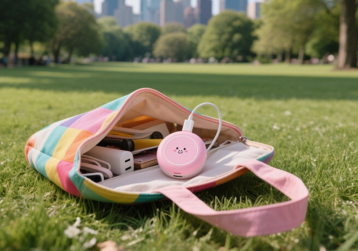 cute portable phone charger in handbag for busy women on the go