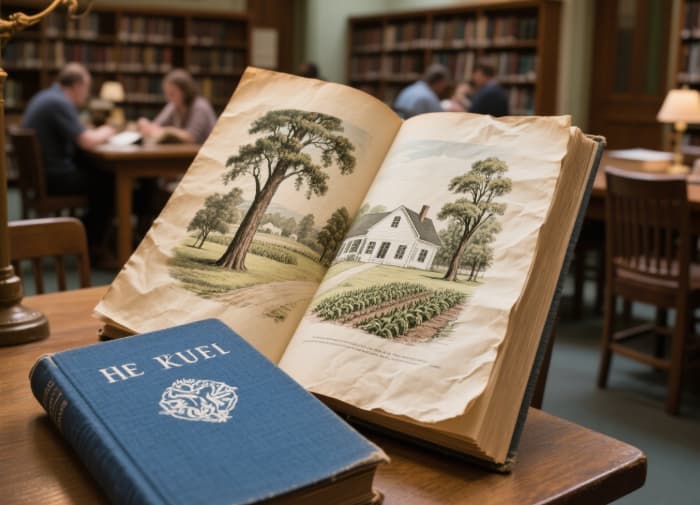 A vintage or special edition book, opened carefully to a beautiful illustration or title page