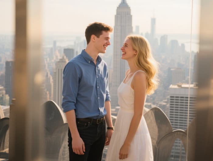 Couple sharing a moment at a meaningful US landmark