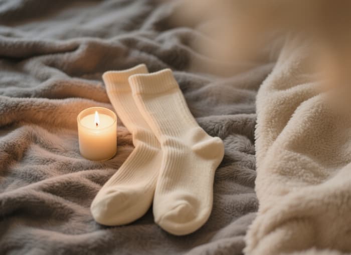 Cozy anniversary gift idea luxury socks and scented candle for relaxation