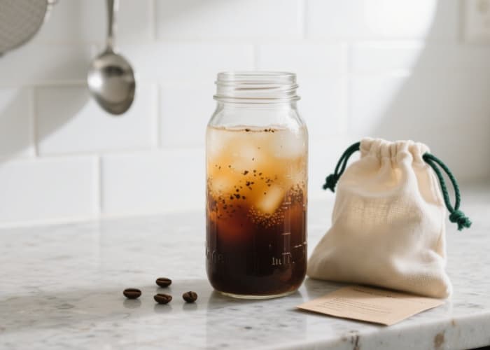 DIY cold brew coffee kit featuring large glass jar and reusable filter bag