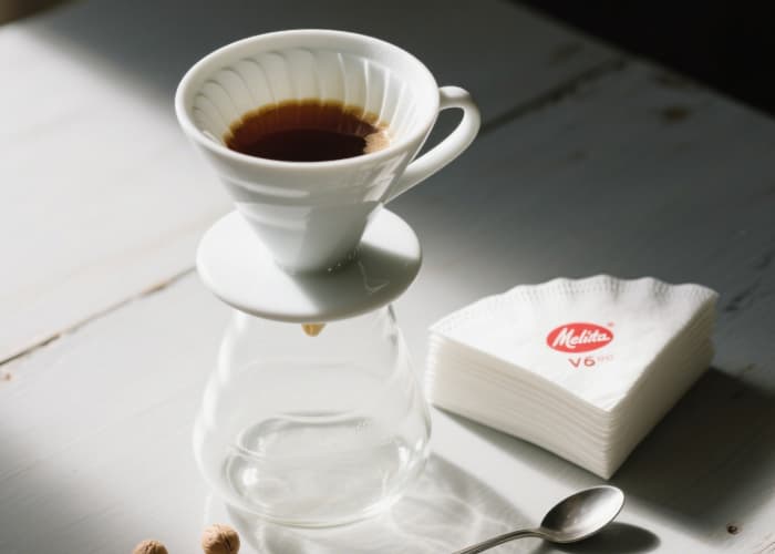 Elegant ceramic pour-over coffee dripper and glass carafe set for mindful brewing