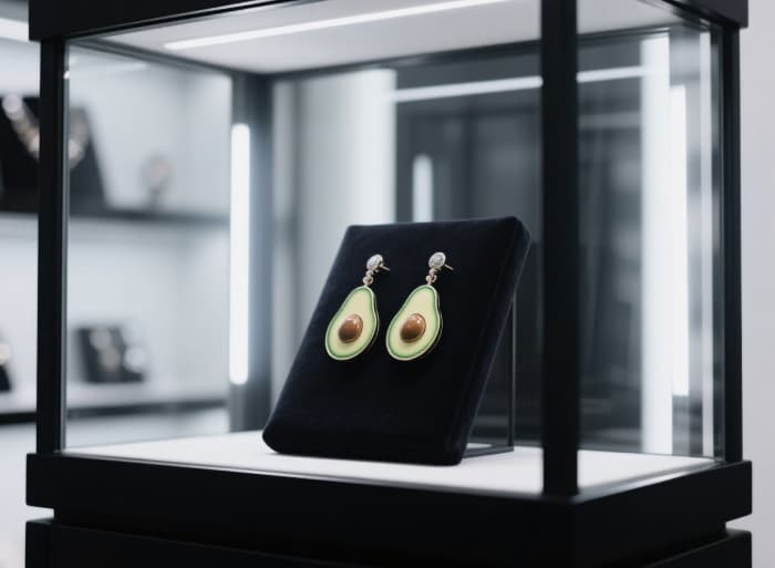 Fun quirky novelty earrings gift close-up, like tiny avocados