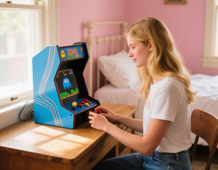 Miniature retro tabletop arcade game gift, like Pac-Man