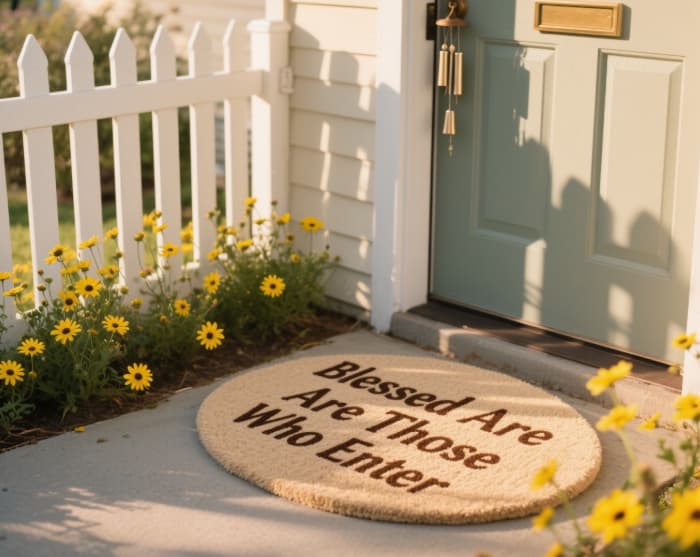 Personalized welcome doormat gift with sweet message at door