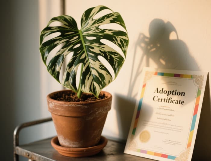 Rare variegated Monstera plant with adoption certificate, ultimate unique gardening gift for plant mom girlfriend