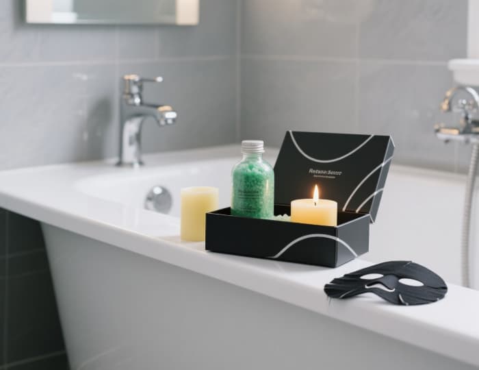 Relaxing bath gift set with bomb, candle, mask for pampering