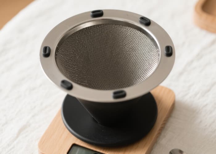 Reusable stainless steel mesh coffee filter for drip machine or pour-over, eco-friendly alternative