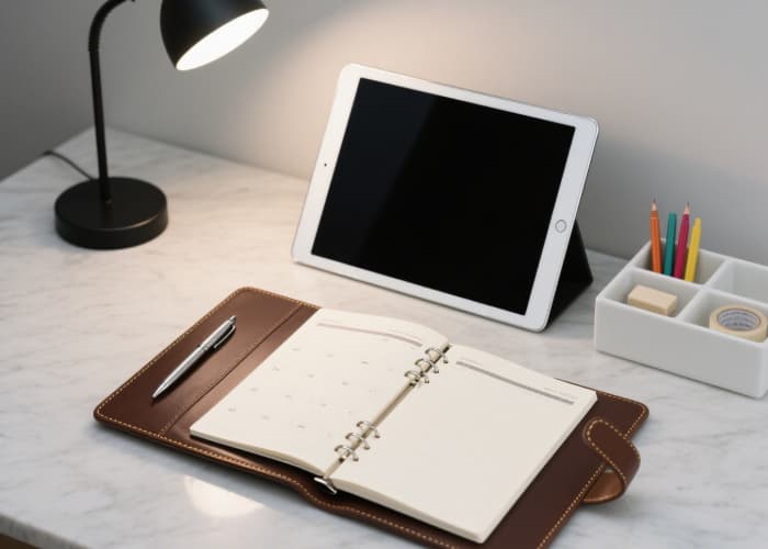 Stylish desk organization gifts leather planner, planner tablet case, desk organizers