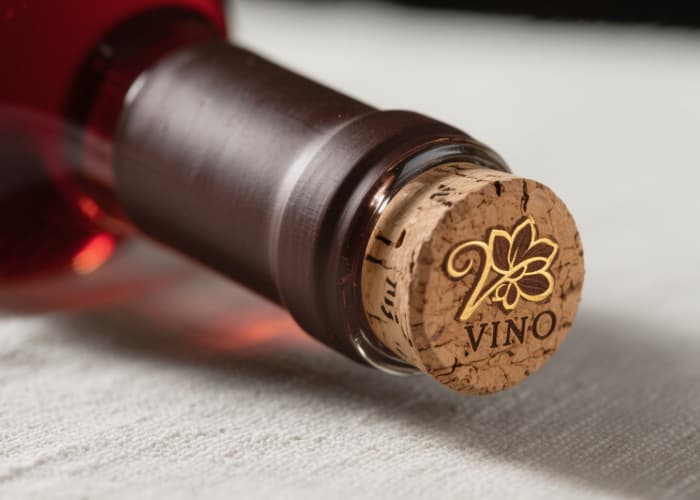 Close-up of a beautiful stopper, clearly showing the elegant engraving, perhaps resting on the neck of a partially filled bottle