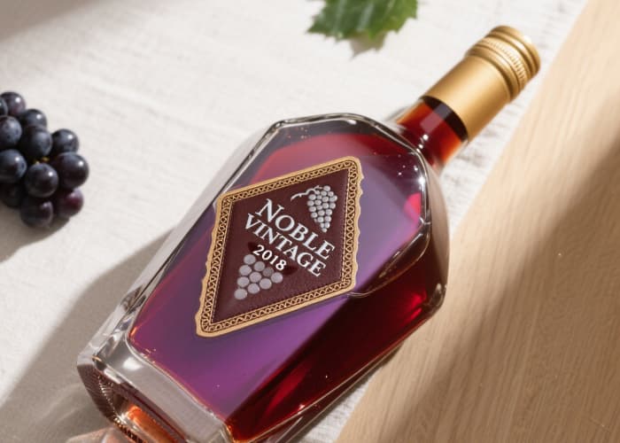 The distinctive bottle (often unique for these styles) front and center, perhaps slightly angled to show the color